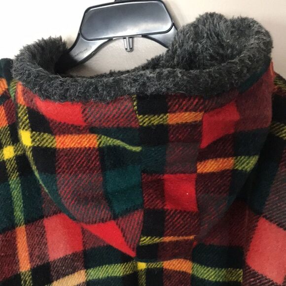 Golden Fleece reversible wool plaid and charcoal gray zip up hooded jacket - Picture 11 of 16